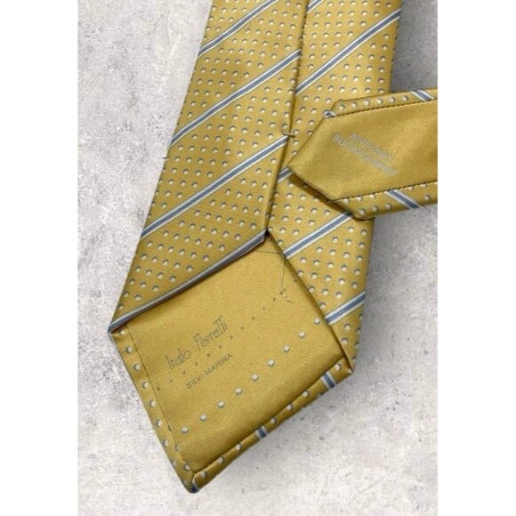 ITALO FERRETTI Silk Tie ITALY XL Gold Blue Striped W:3.5" - Picture 5 of 6